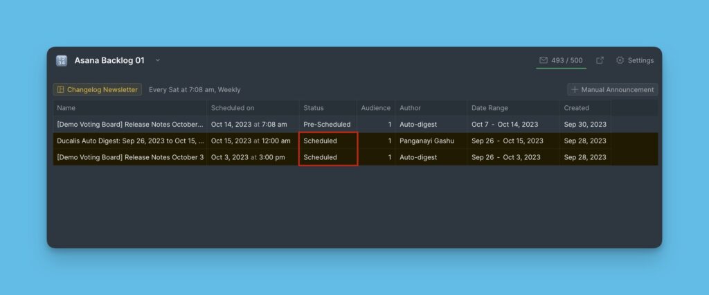 Statusanzeige Geplant