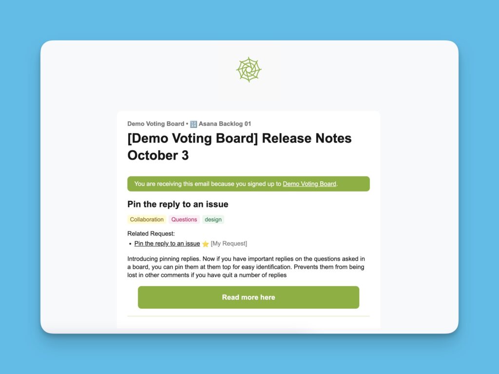 Beispiel-E-Mail einer Release Note