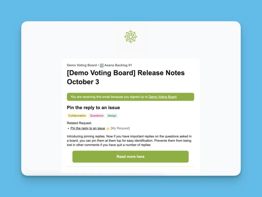 リリースノートのサンプルメール