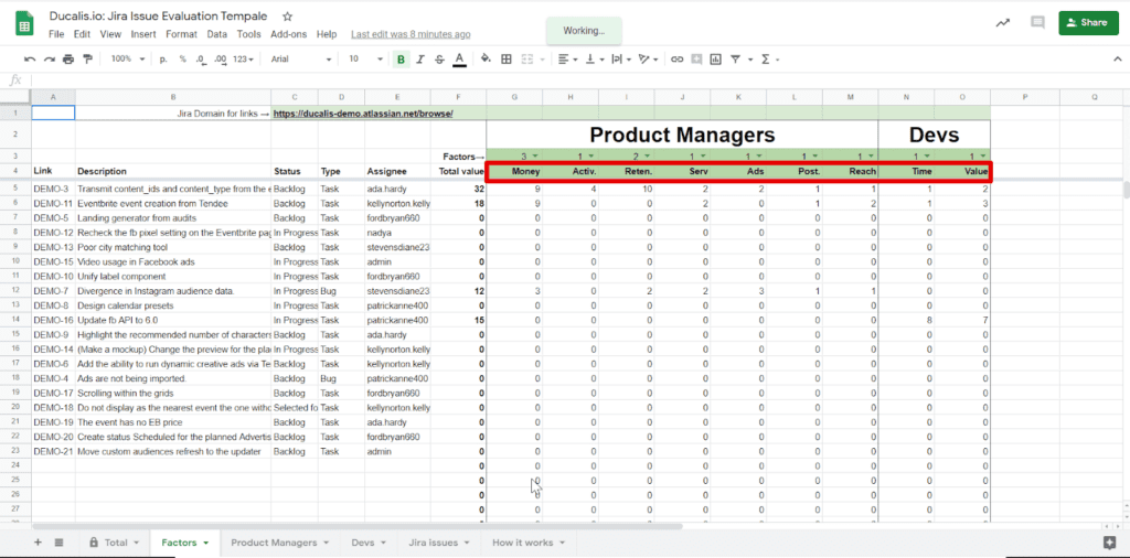 Kriterien im Factors-Tab konfigurieren