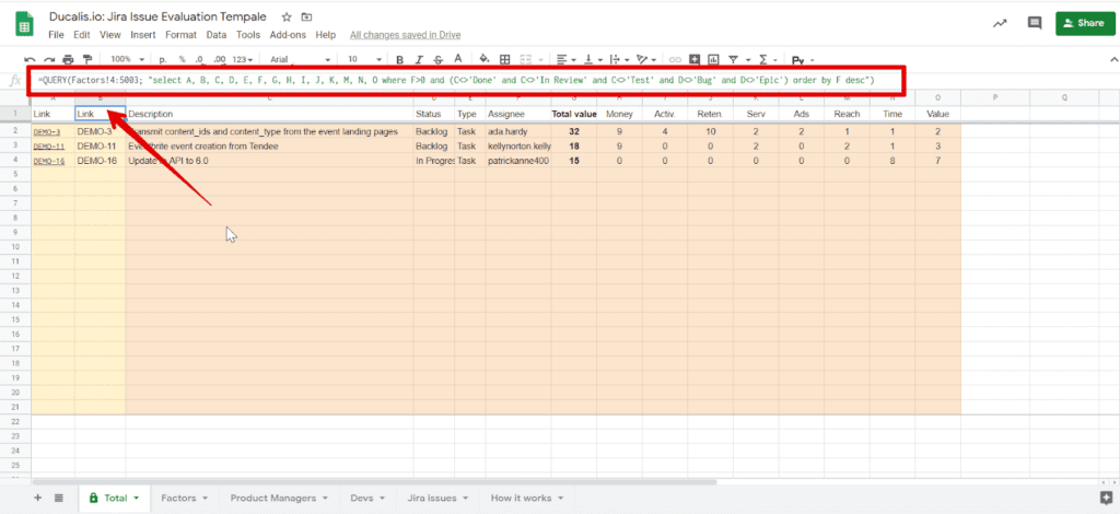 Formelposition im Total-Tab