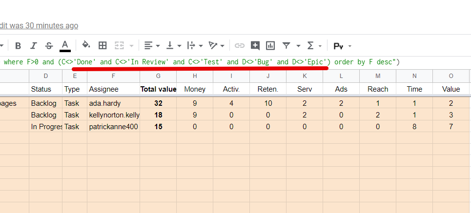 Statusfilter in der Formel