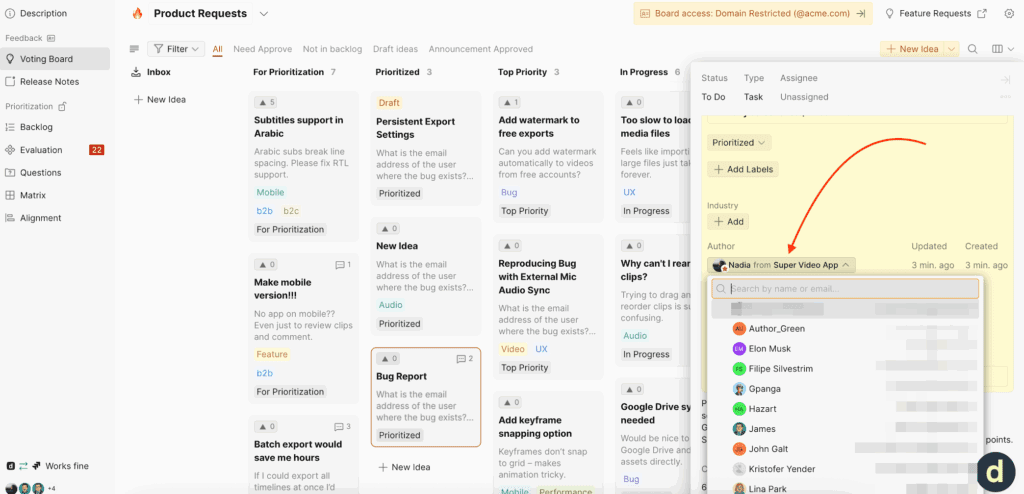 Idea author assignment