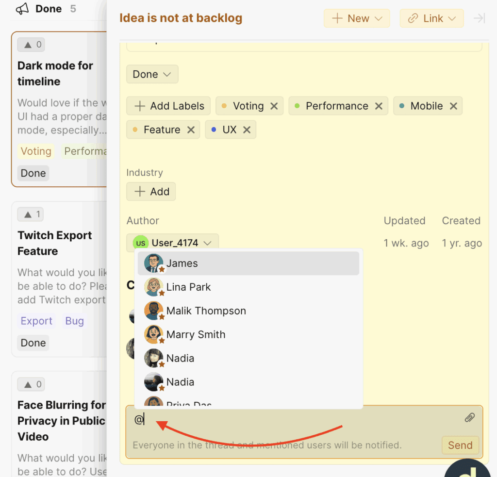 Using @mention in a comment