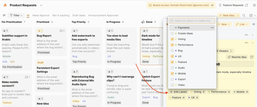 Labels in Voting Board settings