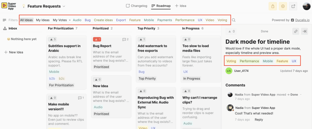 Labels displayed on public Voting Board