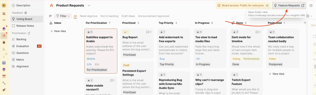 Public roadmap view header