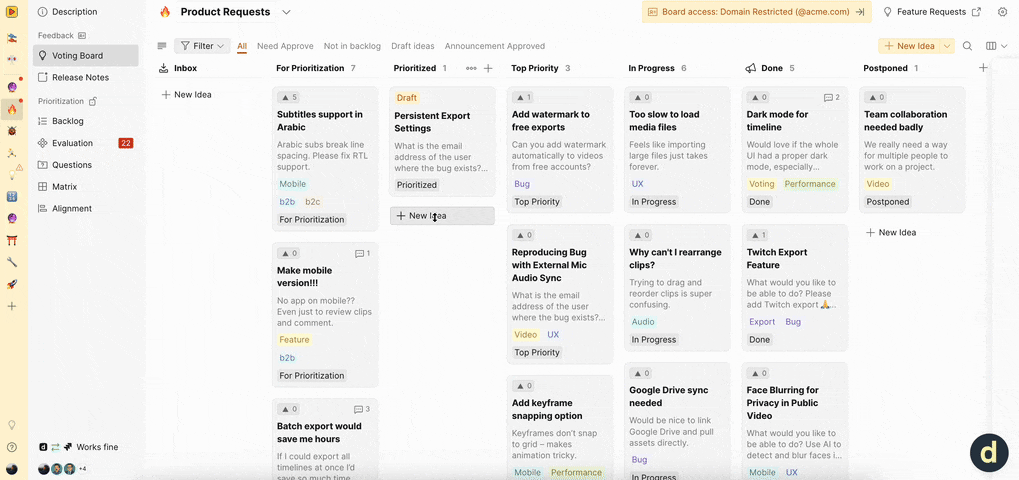 Creating a new idea from Voting Board