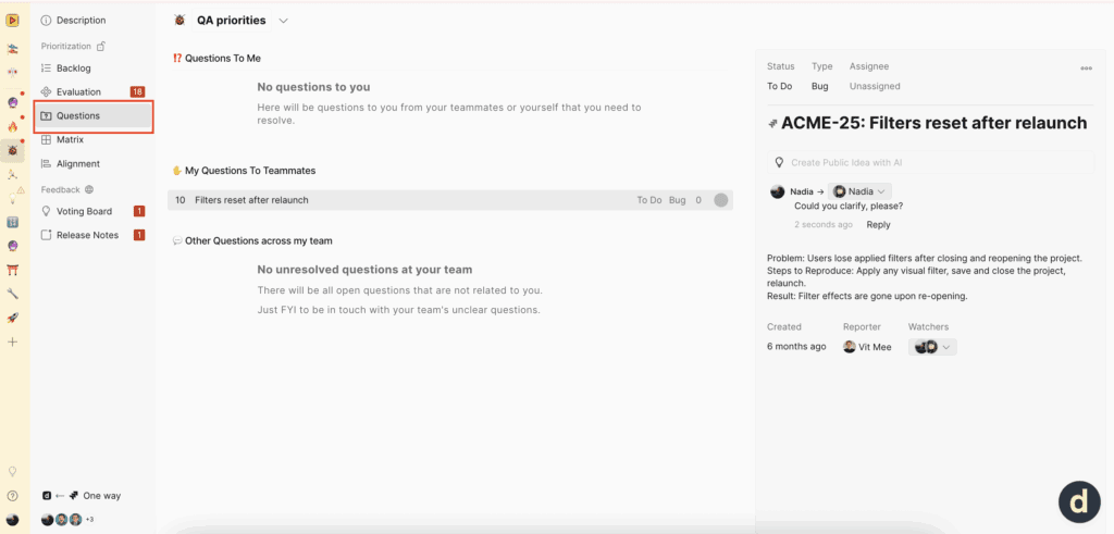 Questions tab showing all discussions