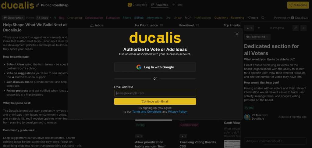 Voting board homepage