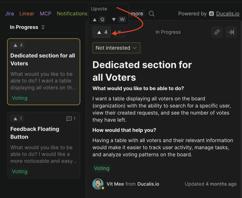 Upvote button on an Idea