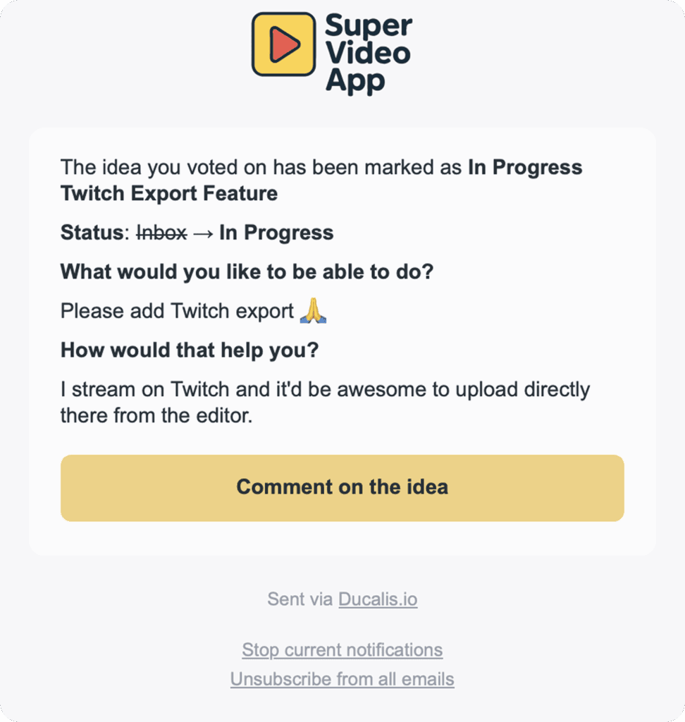 Email notification for Idea status change
