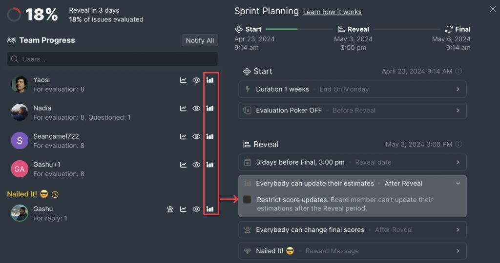 Einstellungen erlauben Score-Bearbeitung nach Reveal