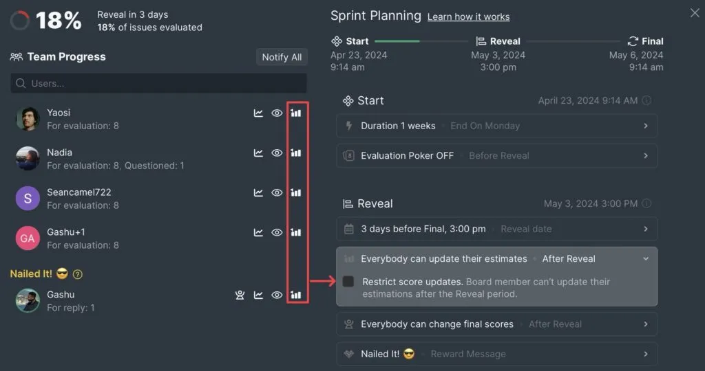 Settings allowing score edits after Reveal