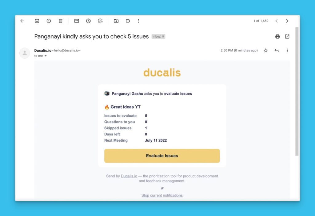 E-Mail-Benachrichtigung mit Bewertungsfortschritt-Report