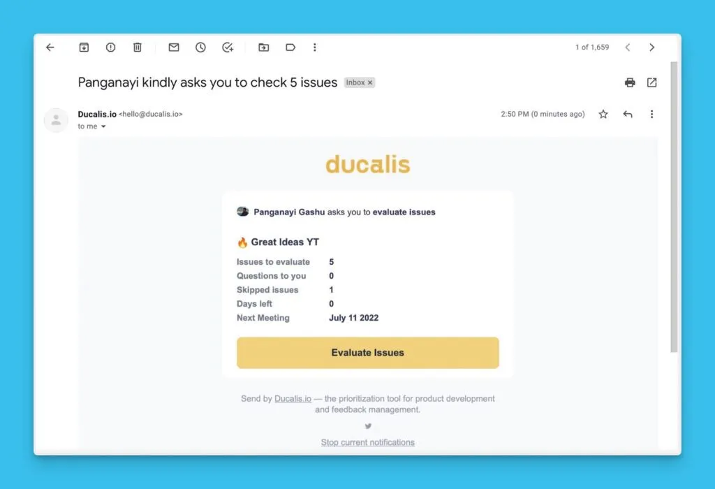 Email notification with Evaluation Progress report