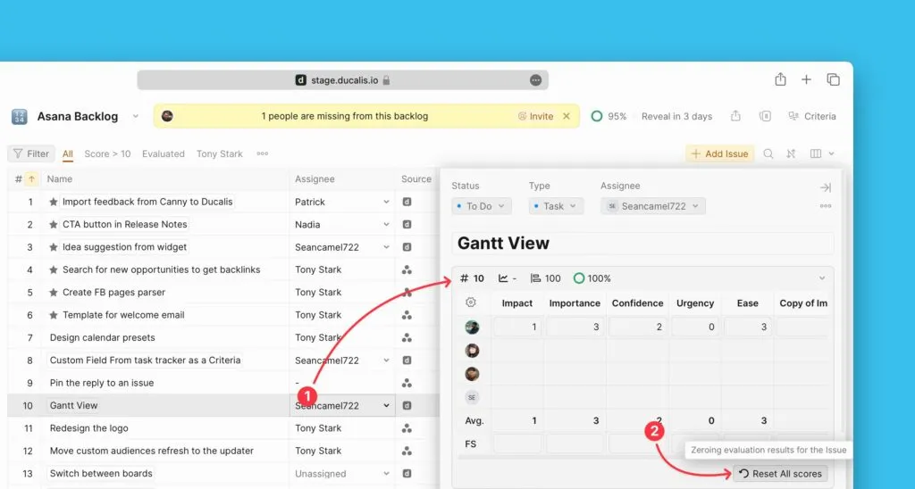 Reset all scores button in Issue card Reevaluation block
