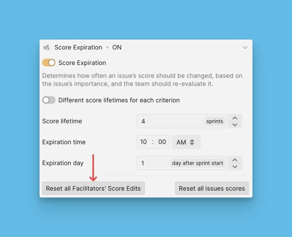 Reset Facilitators' scores option