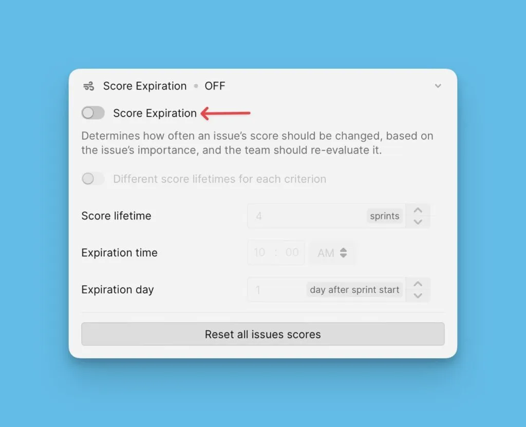 Score expiration toggle disabled by default