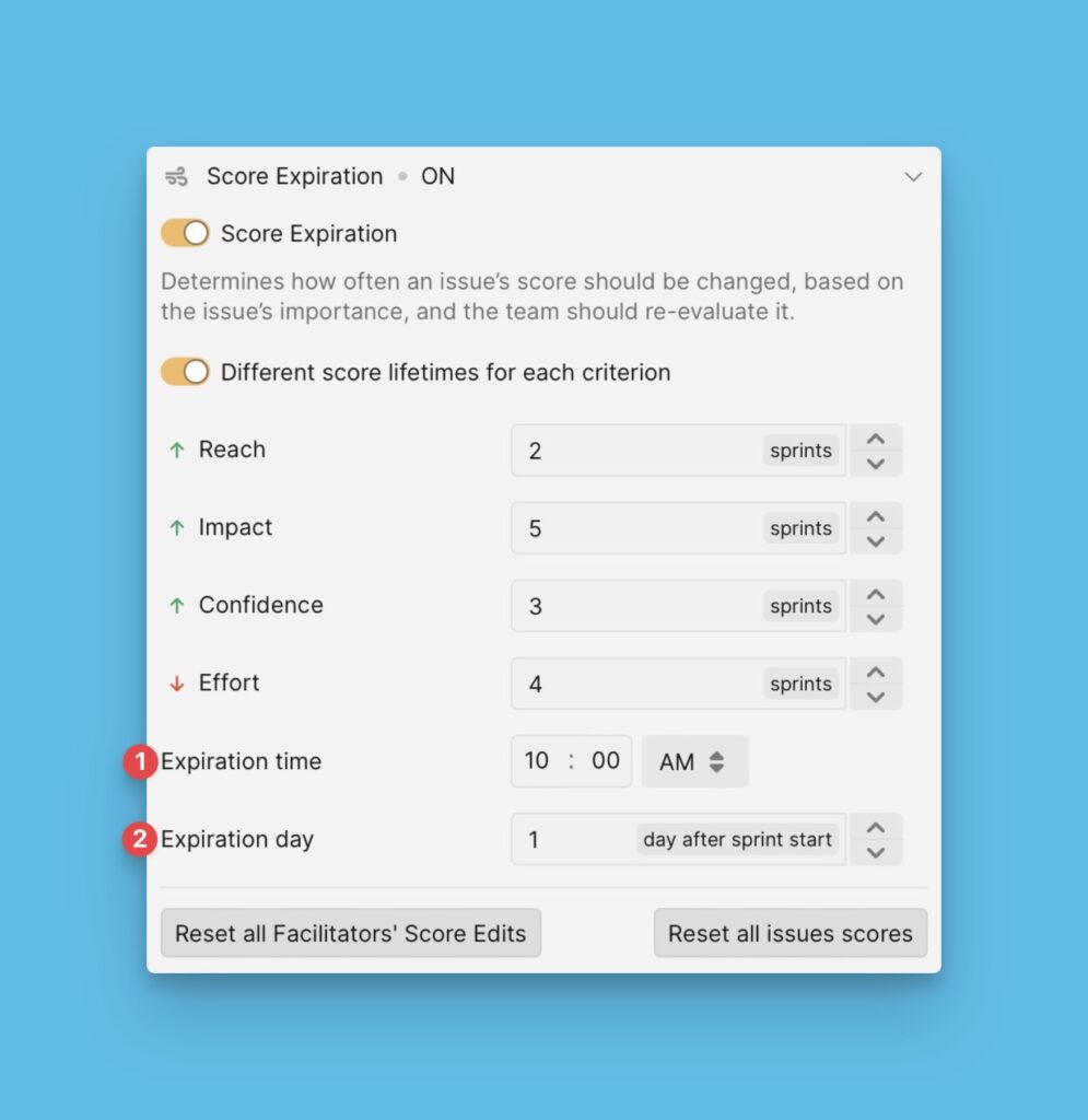 Einstellungen für den Score-Ablaufzeitpunkt