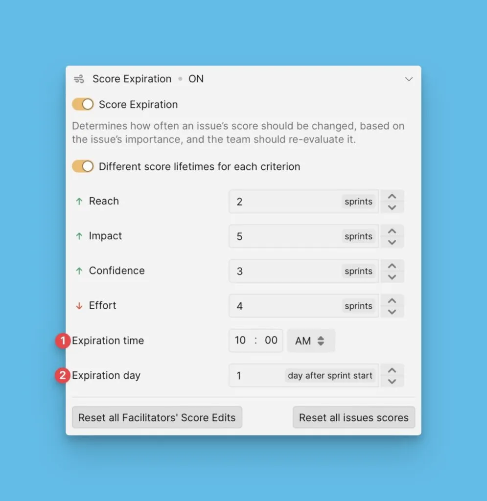 Score expiration timing settings