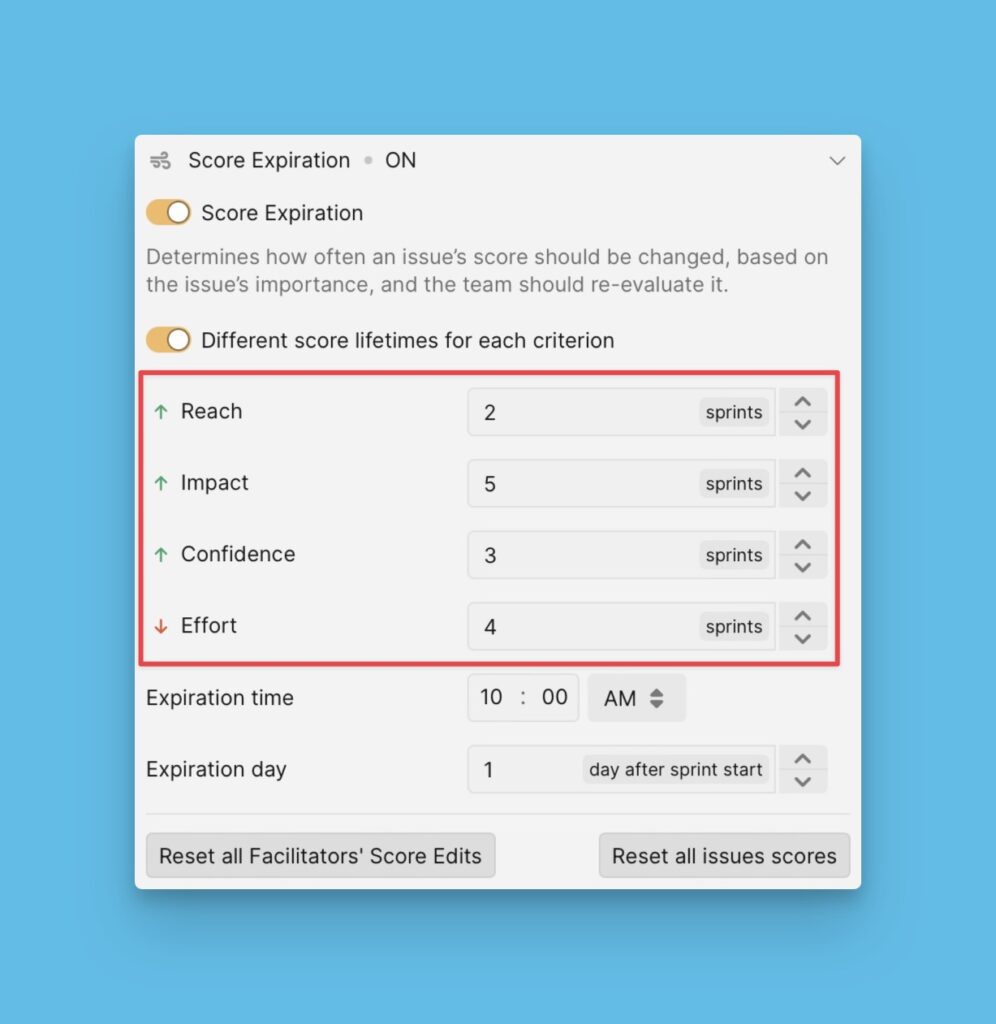 Individuelle Kriterium-Score-Lebensdauer-Einstellungen