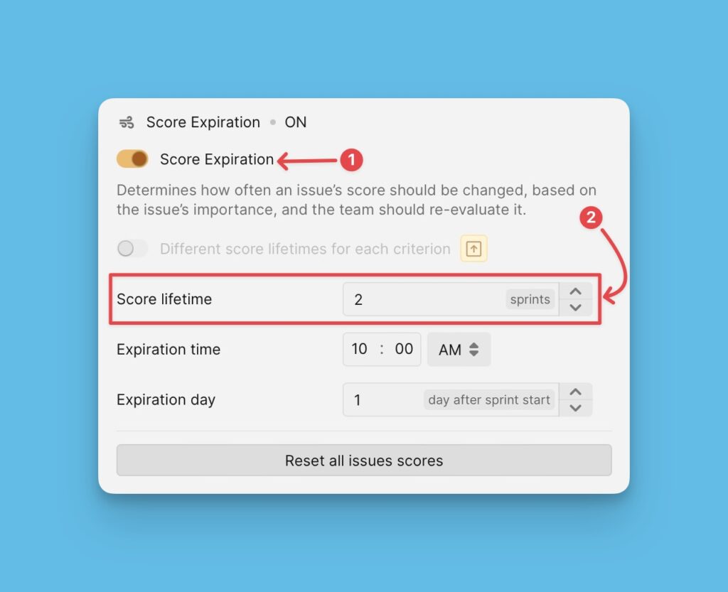 Festlegen der globalen Score-Lebensdauer in Sprints
