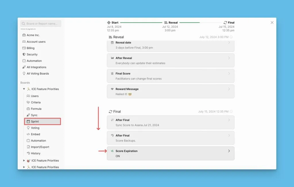 Final section in sprint planning settings