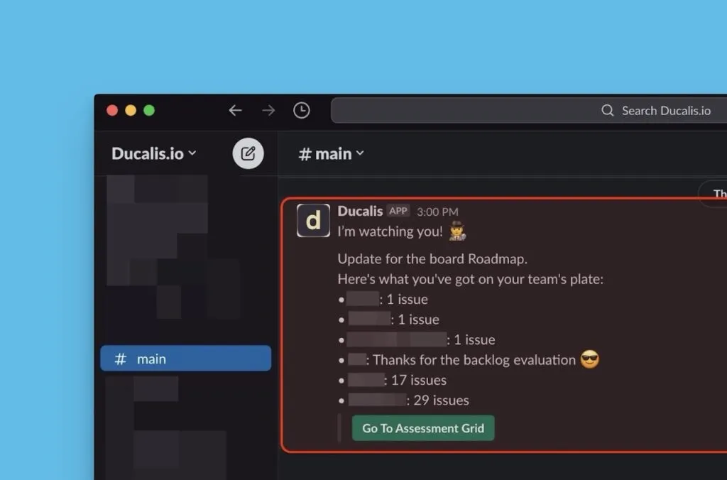 Example evaluation reminder in Slack