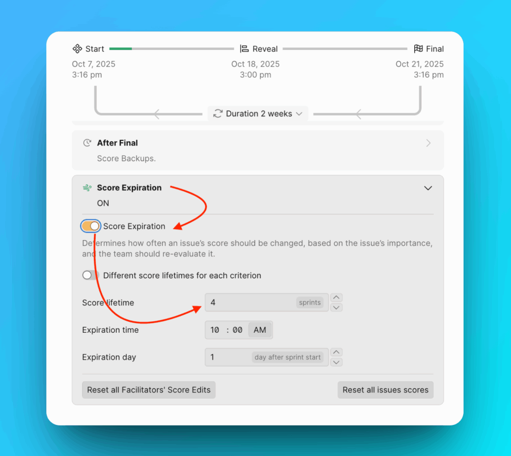 Score expiration date settings