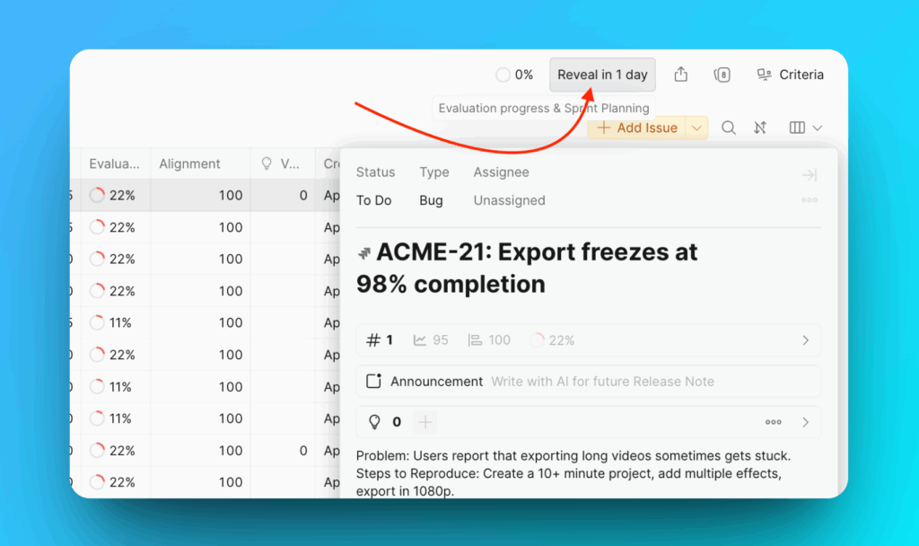 Evaluation Progress & Sprint Settings menu location