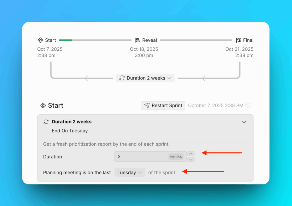 Sprint duration and start day settings