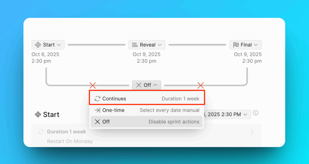 Continuous sprint mode selected