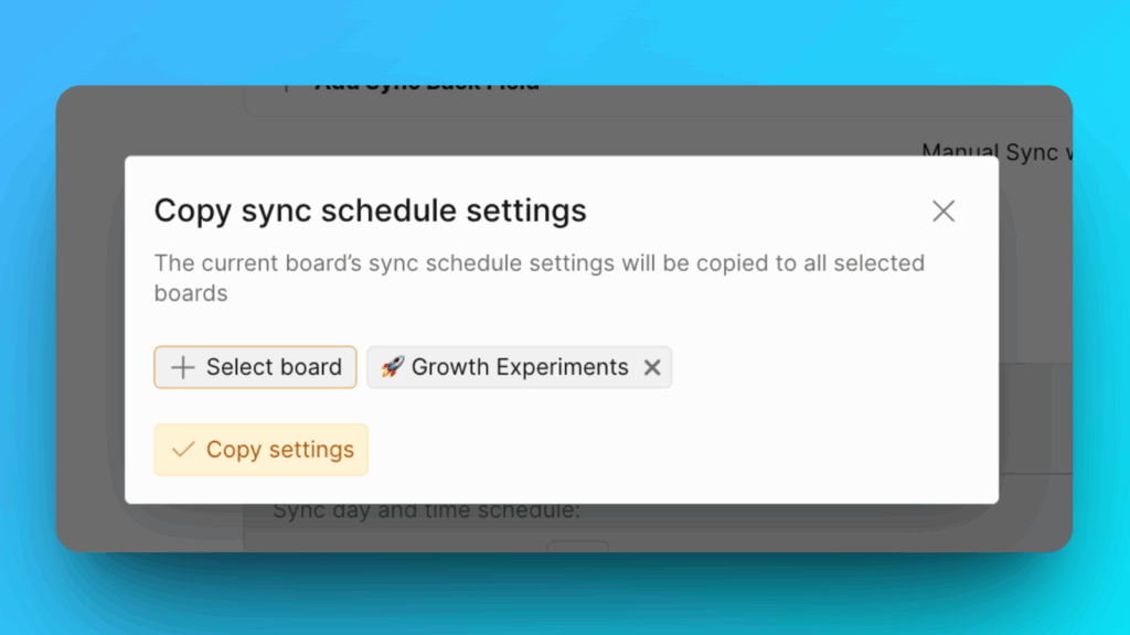 Copy Settings confirmation