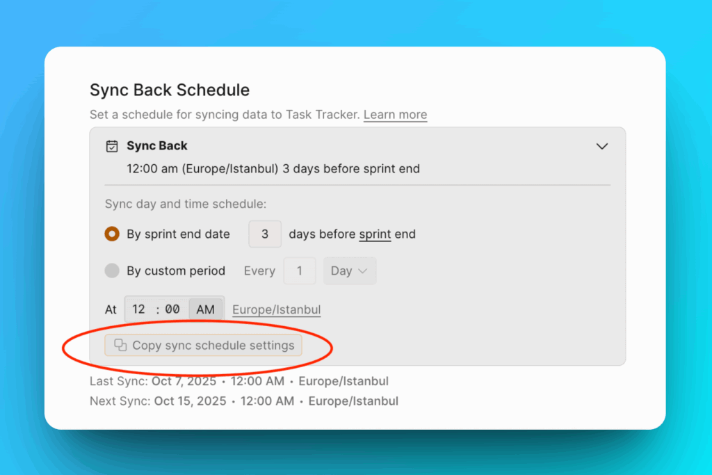 Copy sync schedule settings button