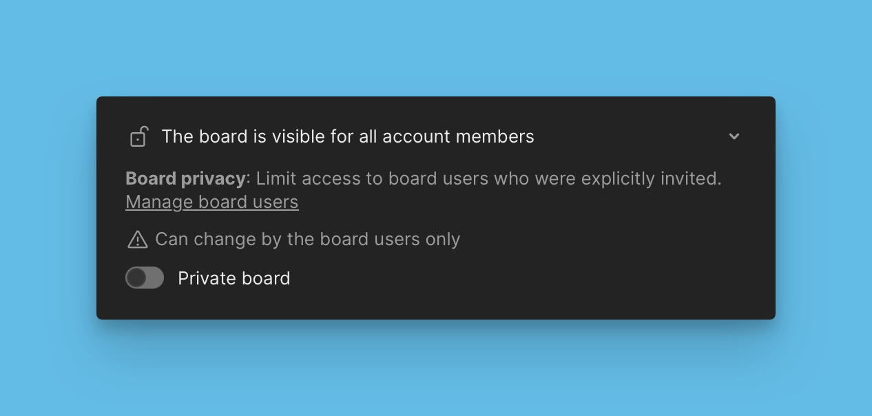 Board privacy settings interface