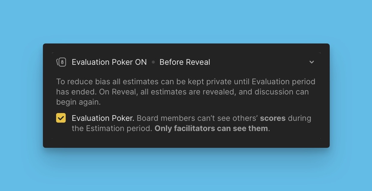 Evaluation poker interface showing private scoring