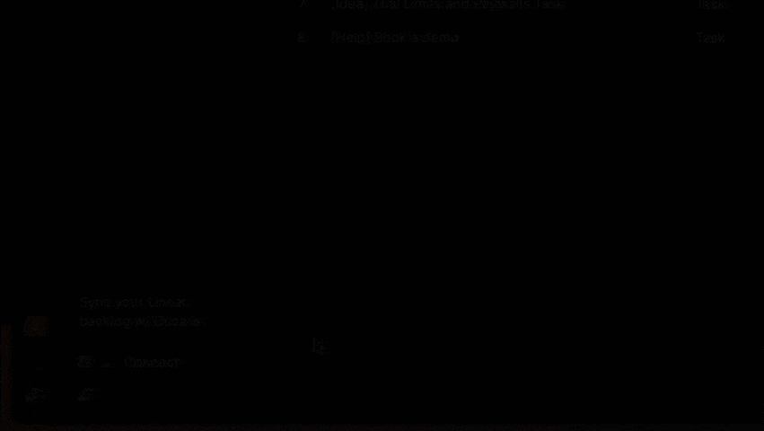 Animation showing the task tracker connection and import process