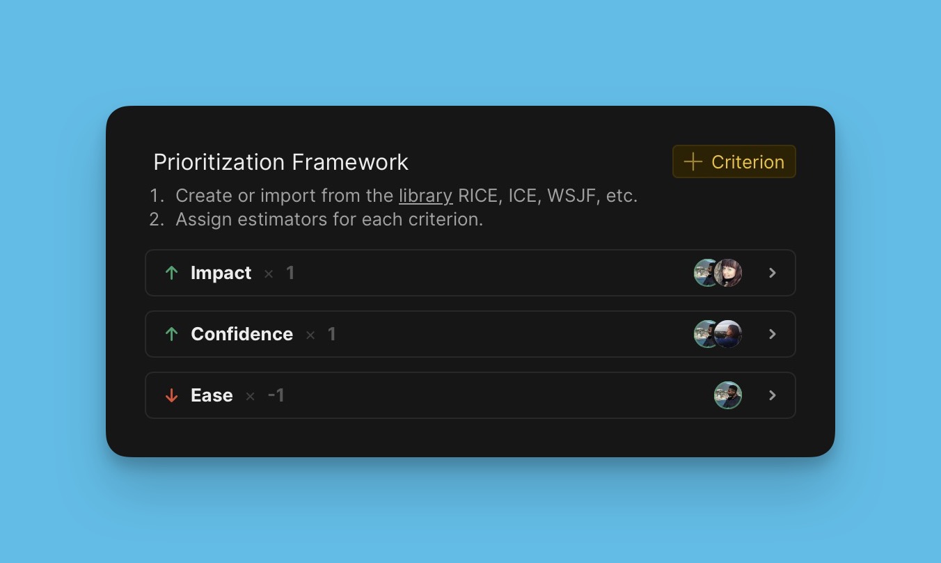 Preview of the criteria setup interface showing the next step in the prioritization workflow