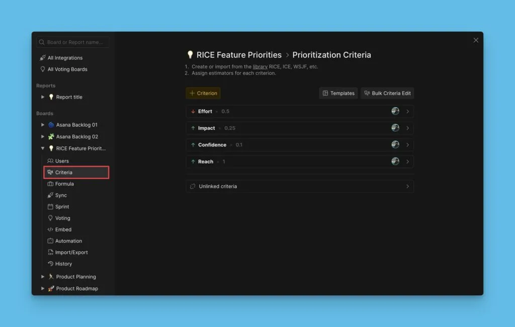 事前設定された優先順位付けフレームワーク