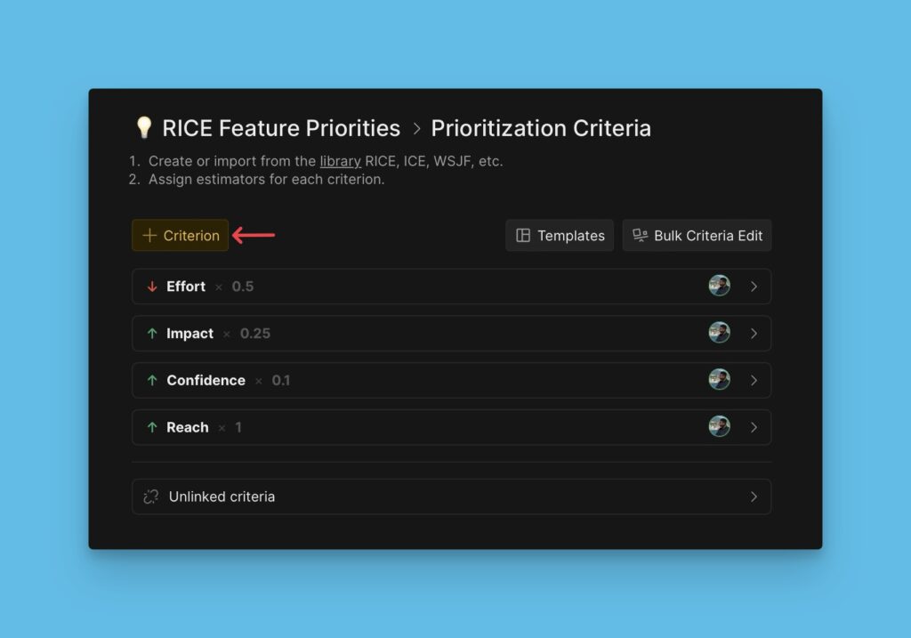 Add criterion button