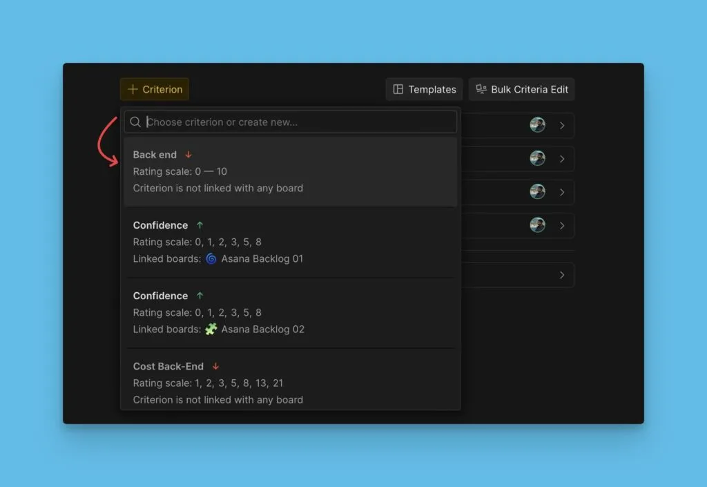 基準選択リスト