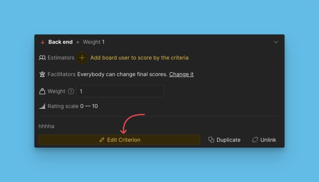 Edit criterion button