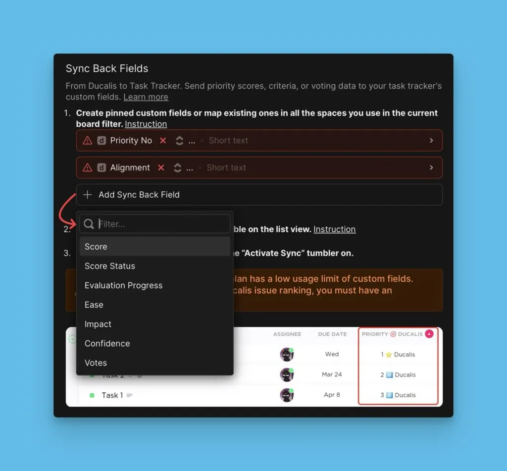 フィールドを追加するドロップダウン