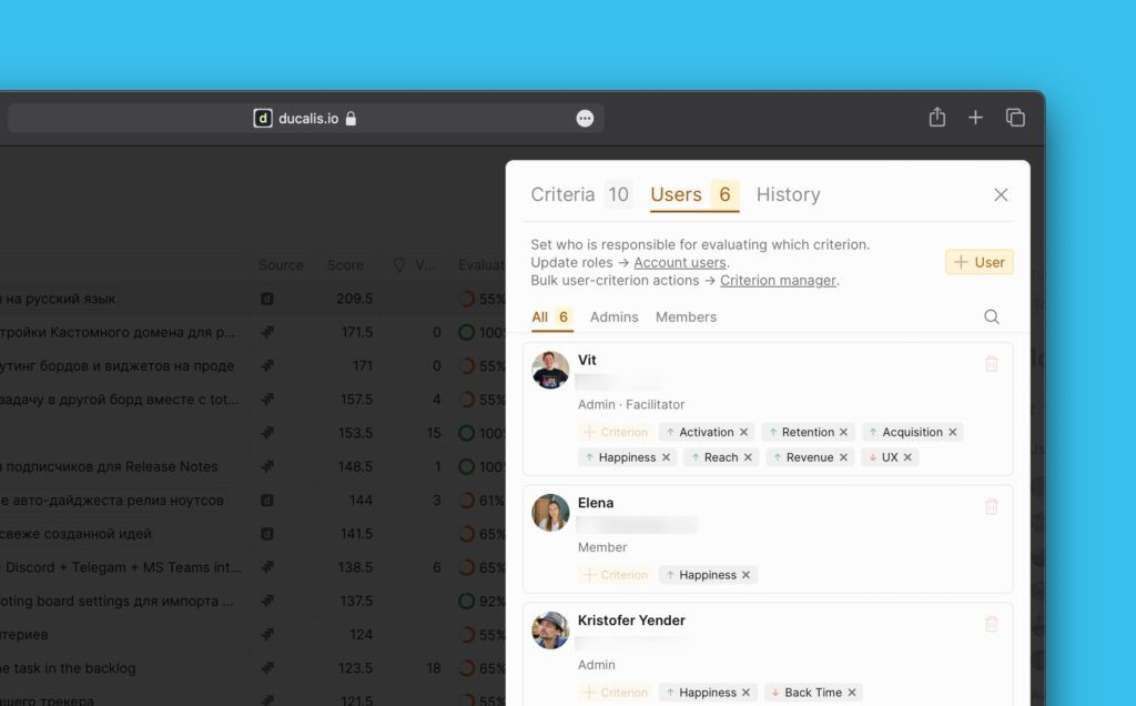 Criteria assignment by user role