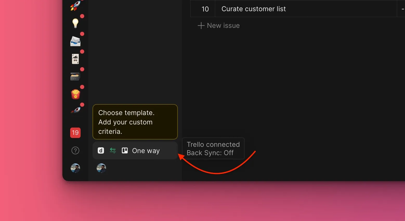 バックログ管理設定メニュー