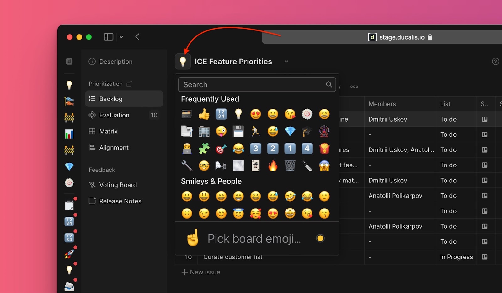 Board-ID-Emoji im benutzerdefinierten Feldnamen