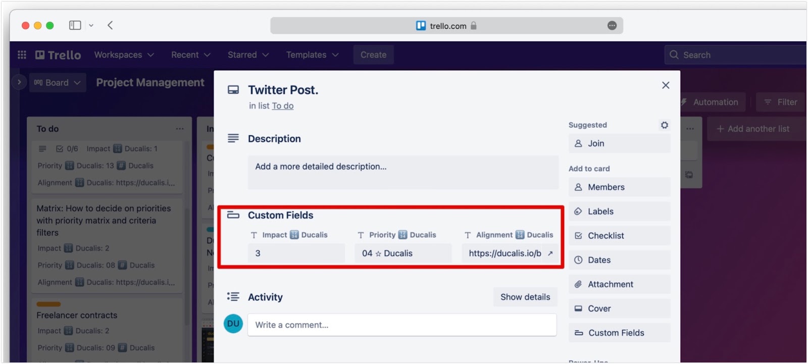 Benutzerdefinierte Felder in Trello-Karten erstellt