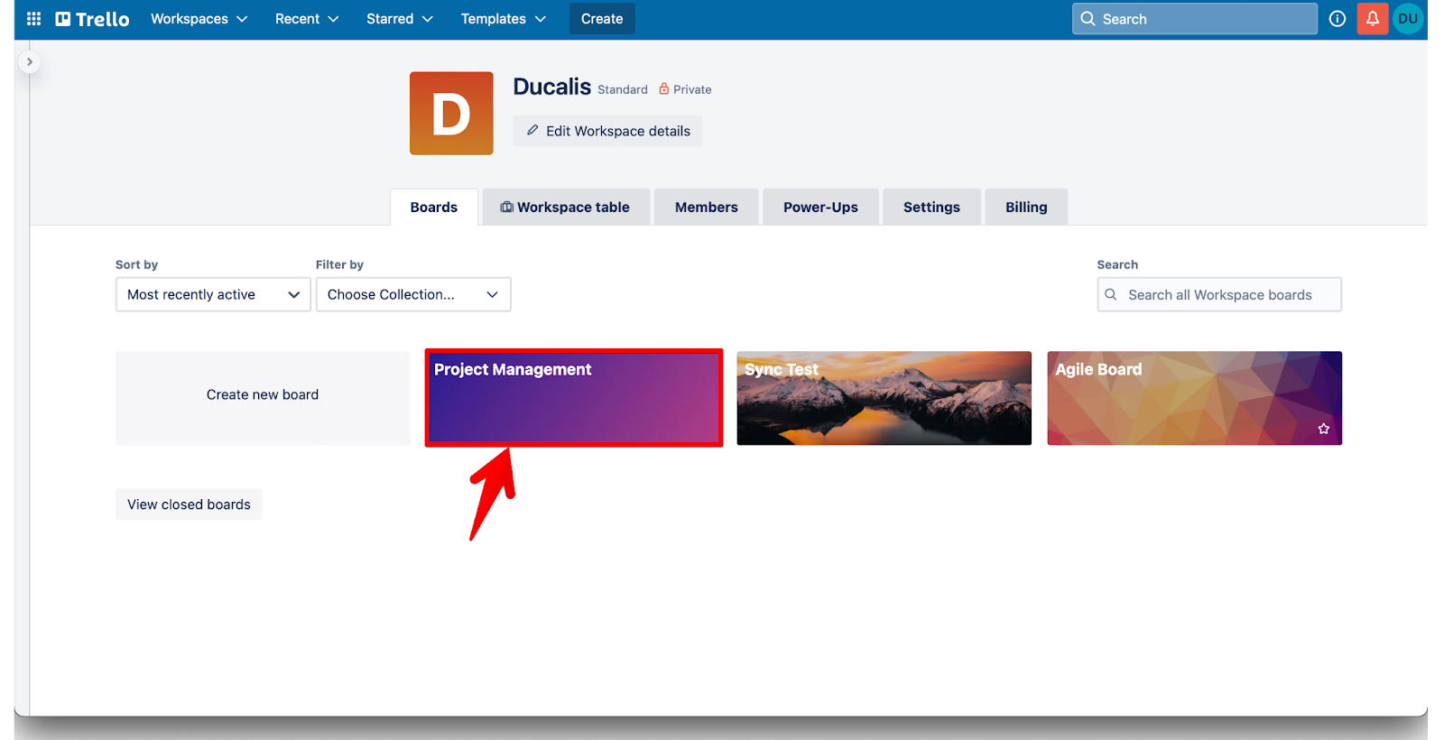 Trello ボードの選択