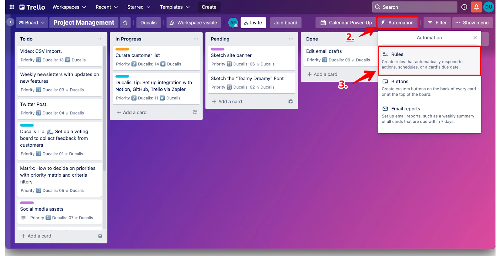 Automatisierungsmenü
